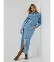 Wrangler Denim Long Sleeve Button Front Maxi Dress