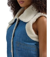 Wrangler® Denim Sleeveless Cropped Button Front Sherpa Lined Vest