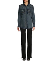 Wrangler® Denim Snap Front Long Sleeve Western Shirt