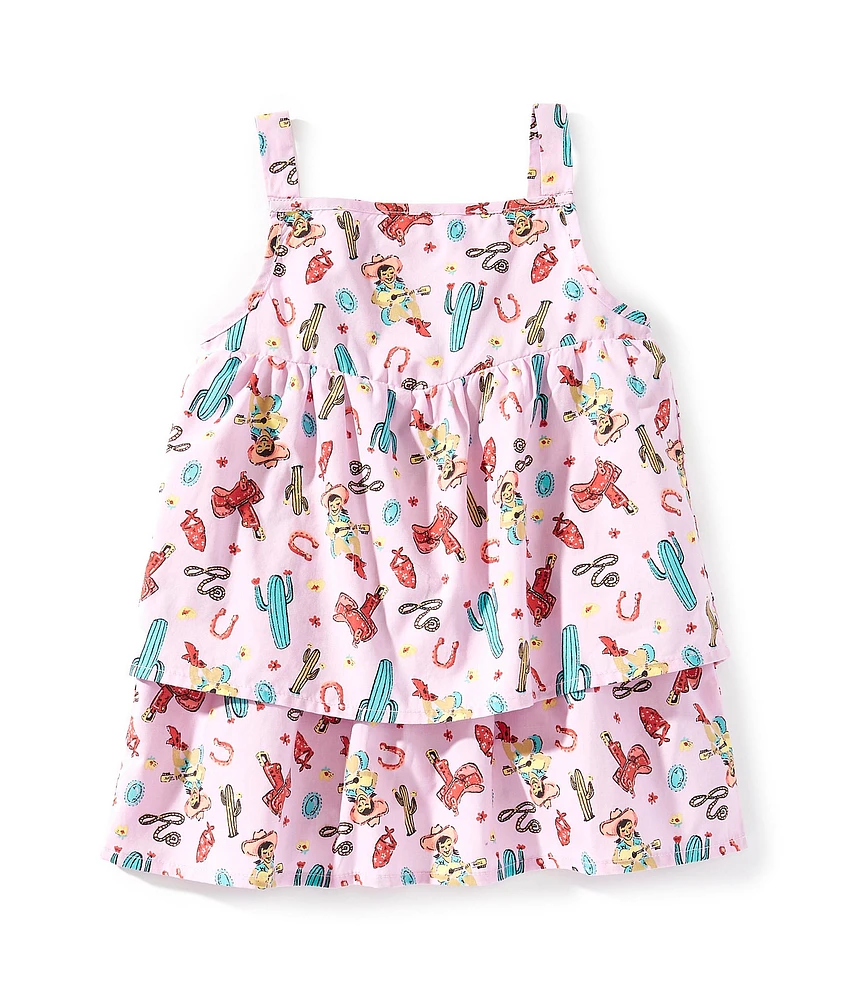 Wrangler® Little Girls 2T-4T Western-Inspired-Printed Ruffled Poplin Tank Top