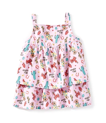 Wrangler® Little Girls 2T-4T Western-Inspired-Printed Ruffled Poplin Tank Top