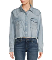 Wrangler® Long Sleeve Boyfriend Cutoff Snap Shirt