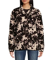 Wrangler® Long Sleeve Cow Print Full Snap Sherpa Sweater Jacket