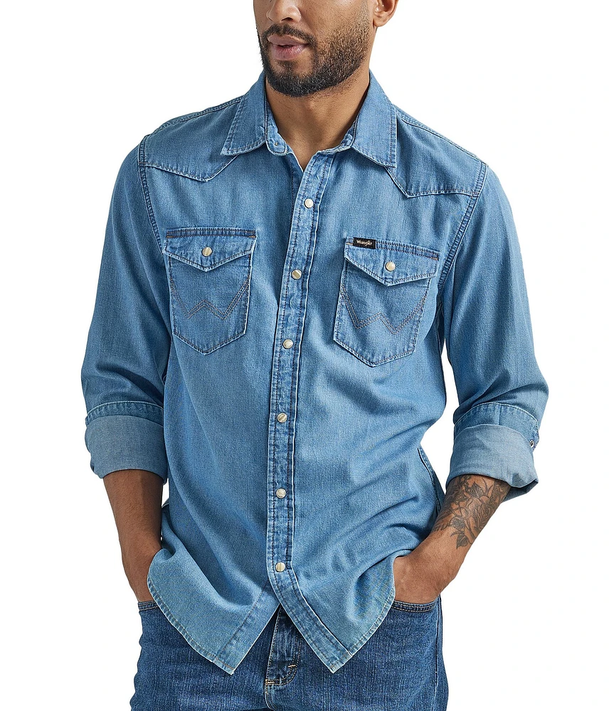 Wrangler® Long Sleeve Iconic Cowboy Washed Denim Shirt