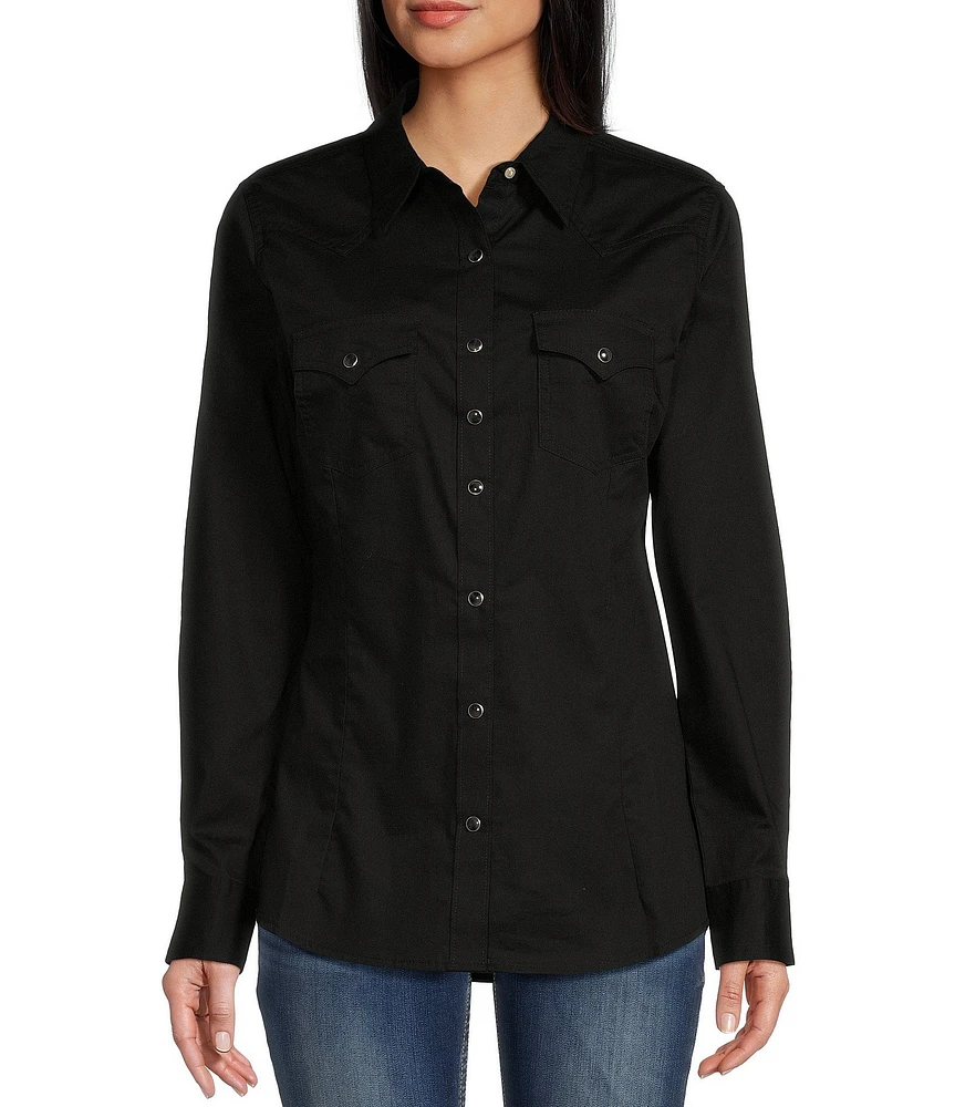 Wrangler® Long Sleeve Pointed Front-And-Back Yoke Western Shirt