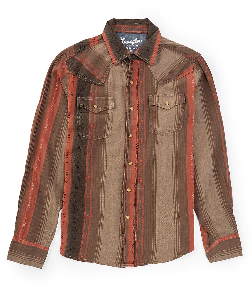 Wrangler® Long Sleeve Retro® Premium Neutral Stripe Woven Shirt