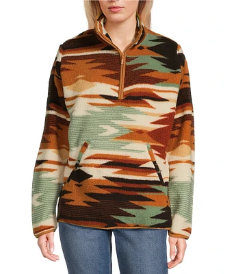 Wrangler® Long Sleeve Retro Printed Quarter-Zip Faux-Sherpa Pullover