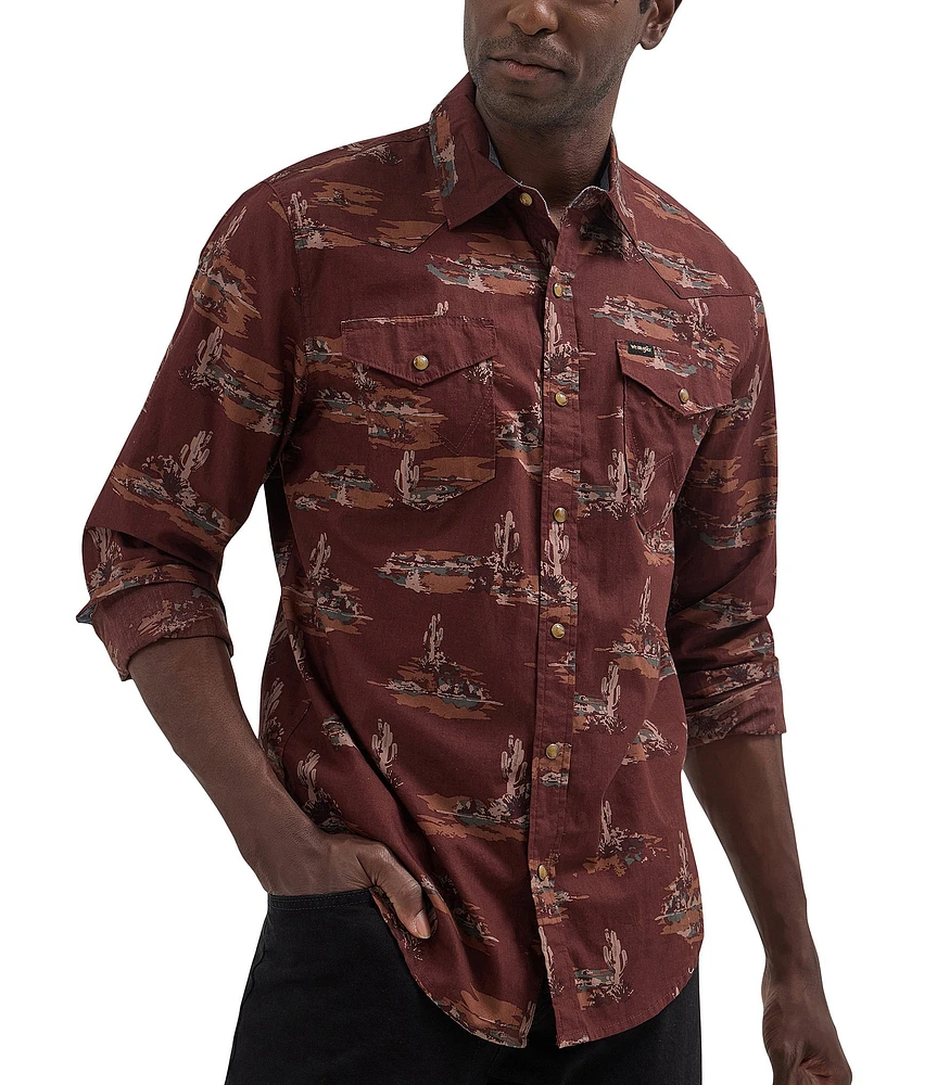 Wrangler® Long Sleeve Scenic Desert Printed Woven Poplin Shirt