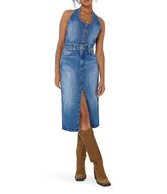 Wrangler Racerback Halter Scoop Neck Sleeveless Denim Midi Dress