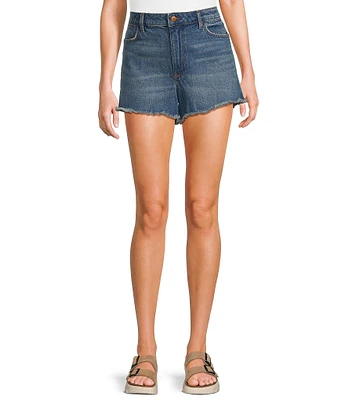 Wrangler® Vintage-Inspired Mid Rise Frayed Hem Denim Shorts