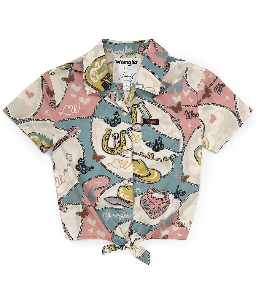 Wrangler® x Lainey Wilson Big Girls 7-16 Wild Stallion Printed Tie Front Shirt