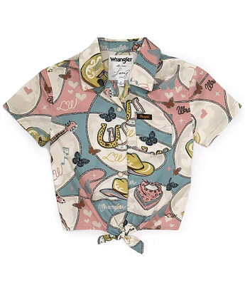 Wrangler® x Lainey Wilson Big Girls 7-16 Wild Stallion Printed Tie Front Shirt