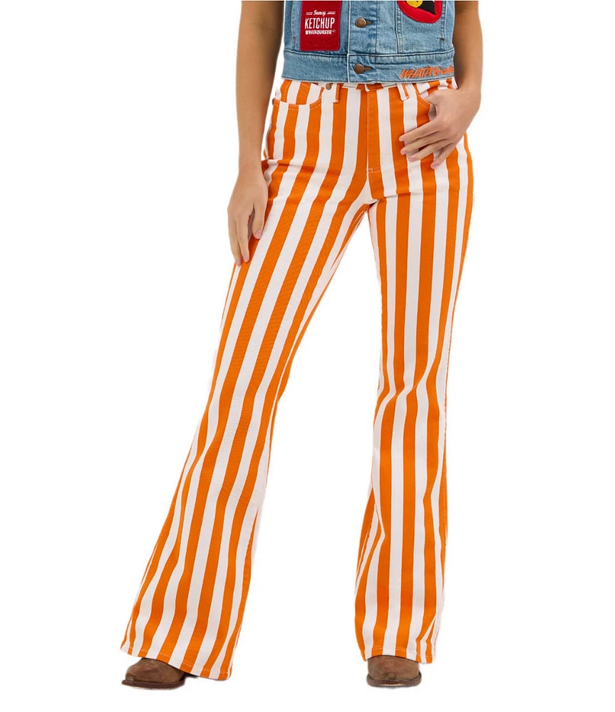 Wrangler x Whataburger Bailey High Rise Orange and White Stripe Flare Jeans