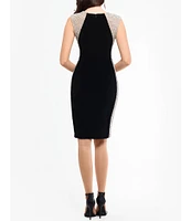 Xscape Beaded Illusion Side Stretch Jersey Scoop Neck Sleeveless Sheath Dress