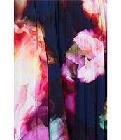 Xscape Chiffon Floral Print One-Shoulder Neck Sleeveless Pleated A-Line Gown
