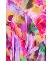 Xscape Chiffon Floral Print One Shoulder Neck Sleeveless Ruffle A-Line Gown