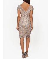 Xscape Short Sleeve Boat Neck Floral Lace Sheath Dress