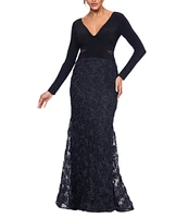 Xscape ITY V-Neck Long Sleeve Soutache Skirt Cut-Out Sheath Dress