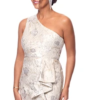 Xscape Jacquard Floral Print One-Shoulder Neck Sleeveless Ruffle Mermaid Gown