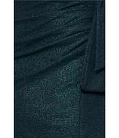 Xscape Metallic Glitter V-Neck Long Sleeve Ruffle Thigh High Slit Sheath Gown