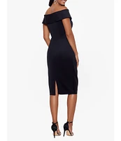 Xscape Off-the-Shoulder Cap Sleeve Sheath Ruched Side Scuba Dress