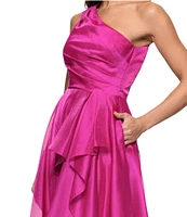 Xscape One Shoulder Cascading Side Ruffle Organza A-Line Dress