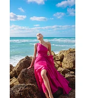 Xscape One Shoulder Cascading Side Ruffle Organza A-Line Dress