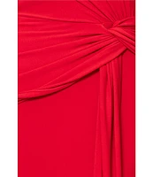 Xscape One Shoulder Neck Sleeveless Ruched Front Drape Sheath Gown