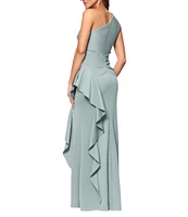 Xscape One Shoulder Side Ruffle Scuba Crepe Gown