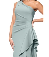 Xscape One Shoulder Side Ruffle Scuba Crepe Gown