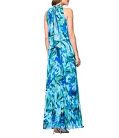 Xscape Petite Size Chiffon Mock Neck Sleeveless Printed Dress