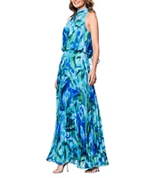 Xscape Petite Size Chiffon Mock Neck Sleeveless Printed Dress