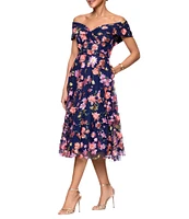 Xscape Petite Size Off-The-Shoulder Portrait Collar A-Line Dress