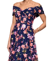 Xscape Petite Size Off-The-Shoulder Portrait Collar A-Line Dress