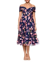 Xscape Petite Size Off-The-Shoulder Portrait Collar A-Line Dress