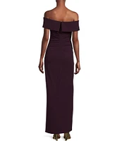 Xscape Petite Size Off-the-Shoulder Sleeveless Ruched Side Long Scuba Dress