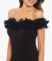 Xscape Petite Size Sleeveless Off-the-Shoulder Ruffle Neck Mermaid Dress