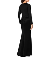 Xscape Petite Size Square Neck Long Sleeve Cascade Ruffle Gown