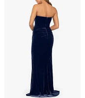 Xscape Petite Size Velvet Strapless Side Ruched Sheath Dress