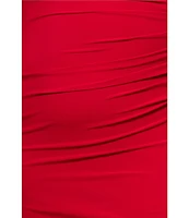 Xscape Plus Size Asymmetrical Ruffle Shoulder Long Sleeve Sheath Dress