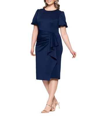 Xscape Plus Size Crew Neck Short Sleeve Tech Suba Dress