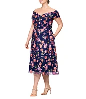 Xscape Plus Size Off-The-Shoulder Portrait Collar A-Line Dress