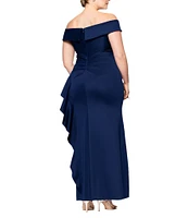 Xscape Plus Size Off-The-Shoulder Ruffle Tech Scuba Dress