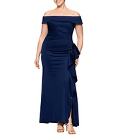Xscape Plus Size Off-The-Shoulder Ruffle Tech Scuba Dress