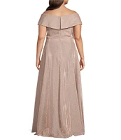 Xscape Plus Size Off-the-Shoulder Sweetheart Neck Cap Sleeve Glitter Ball Gown