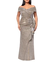 Xscape Plus Size Off-the-Shoulder Sweetheart Neck Short Sleeve Cascading Ruffle Sheath Dress