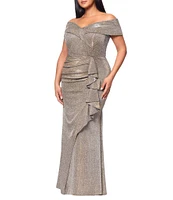 Xscape Plus Size Off-the-Shoulder Sweetheart Neck Short Sleeve Cascading Ruffle Sheath Dress