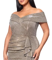 Xscape Plus Size Off-the-Shoulder Sweetheart Neck Short Sleeve Cascading Ruffle Sheath Dress