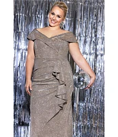 Xscape Plus Size Off-the-Shoulder Sweetheart Neck Short Sleeve Cascading Ruffle Sheath Dress