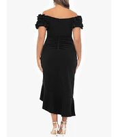 Xscape Plus Size Ruffle Short Sleeve Off-The-Shoulder Ruched Sheath Dress